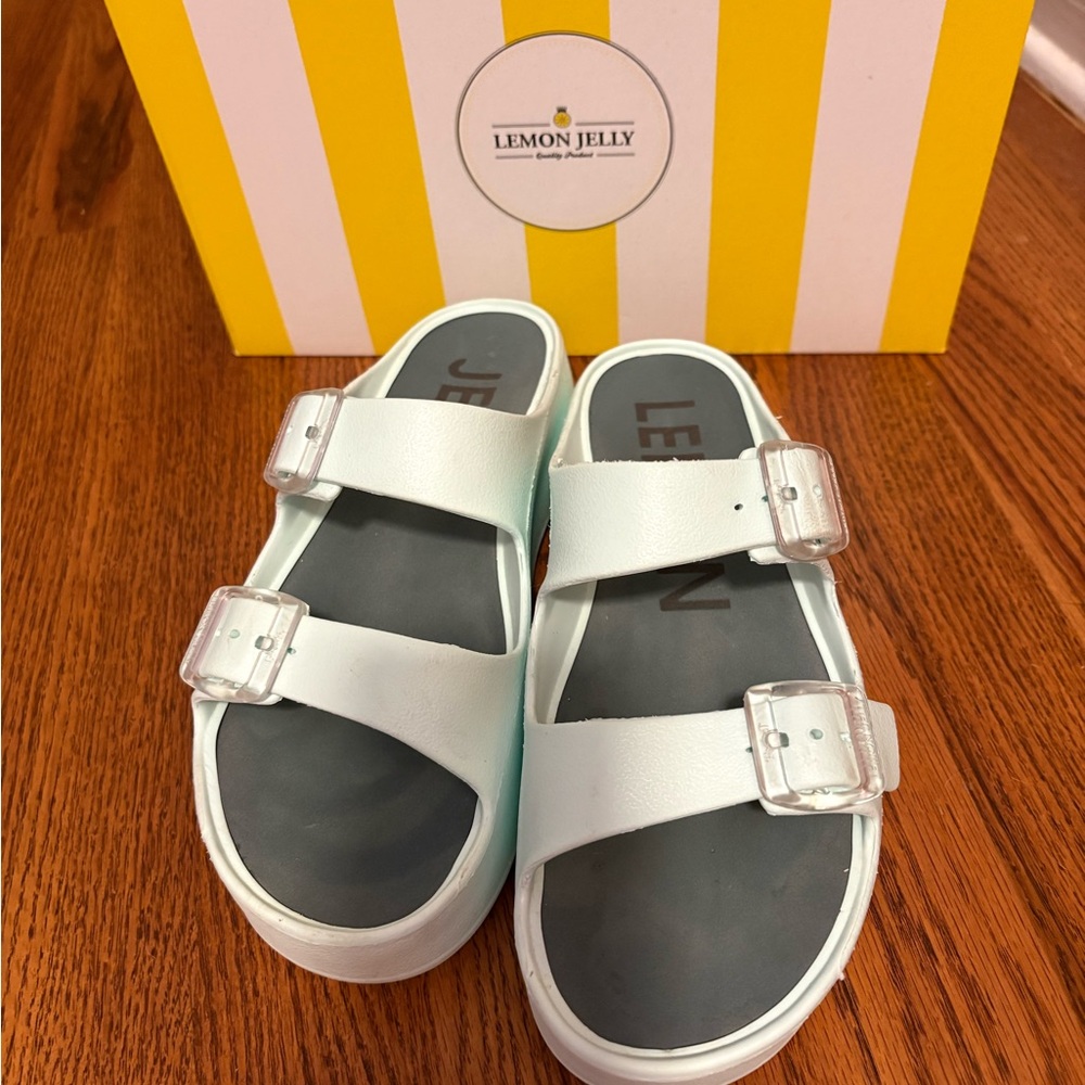 Lemon Jelly Slide Sandals with Clear Buckles